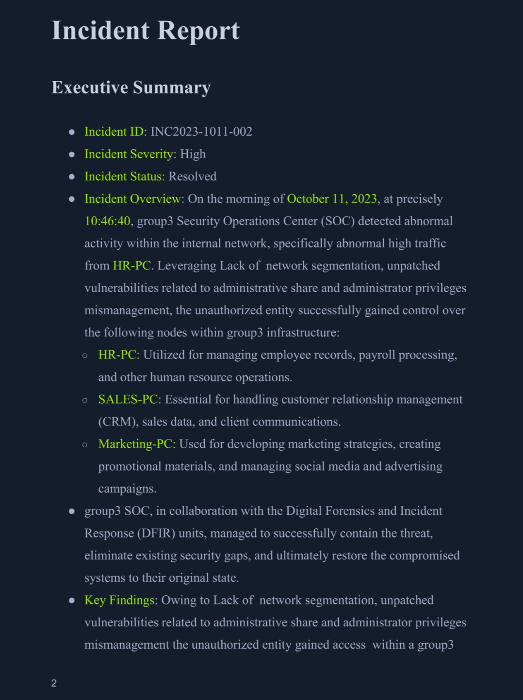 Incident Response Reports
